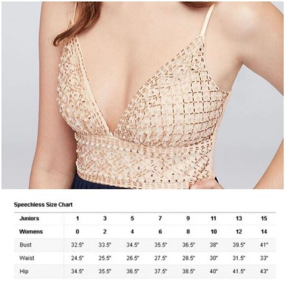 NEW Speechless Dress Size 1 Cream Blue Formal Beaded Prom Gown Flowy Sleeveless - Picture 6 of 6